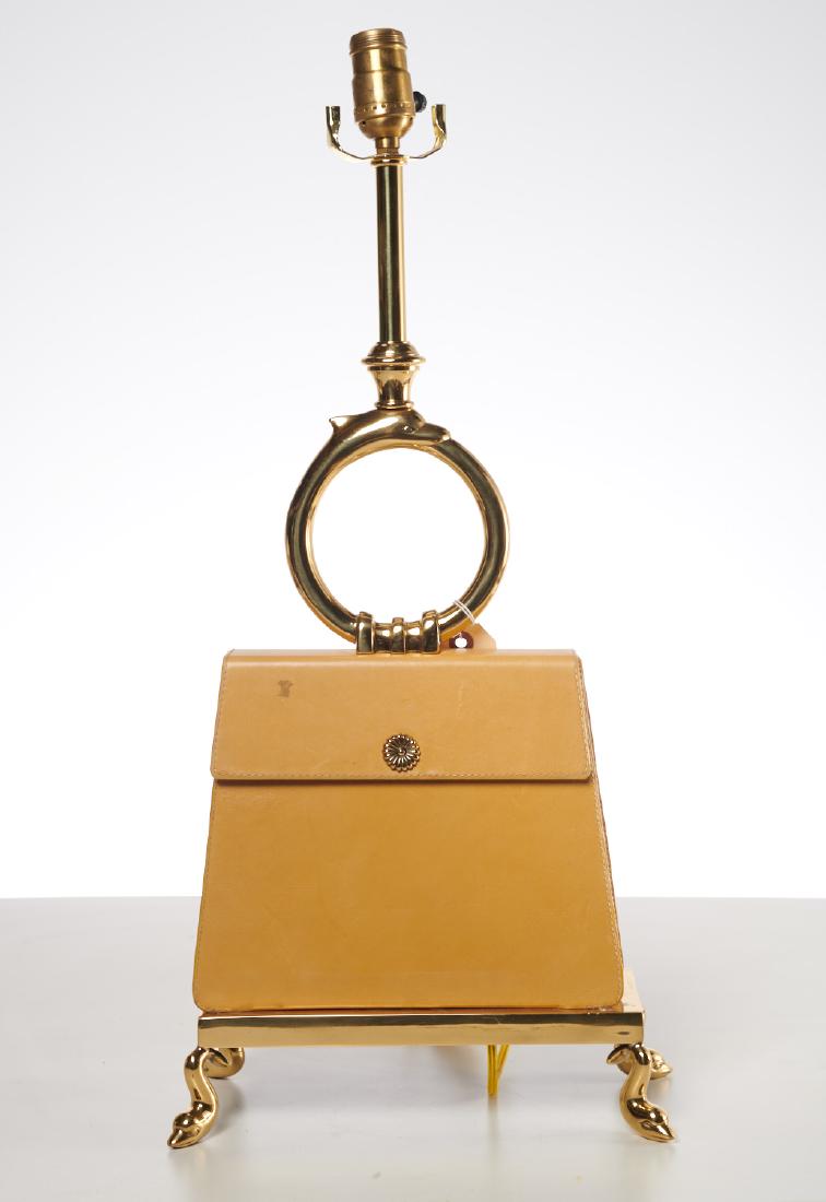 Chapman novelty brass, leather handbag lamp (1 of 6)