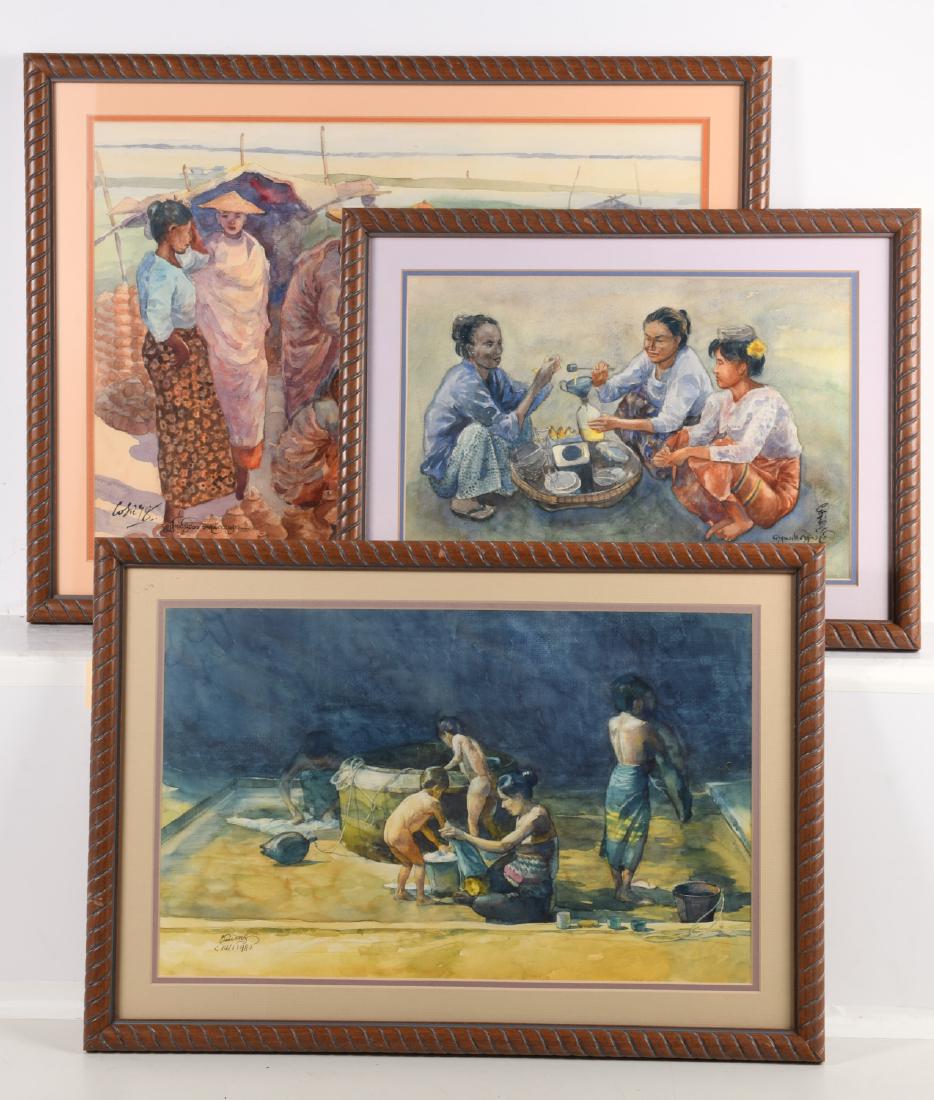 Southeast Asian School, (3) paintings (1 of 8)