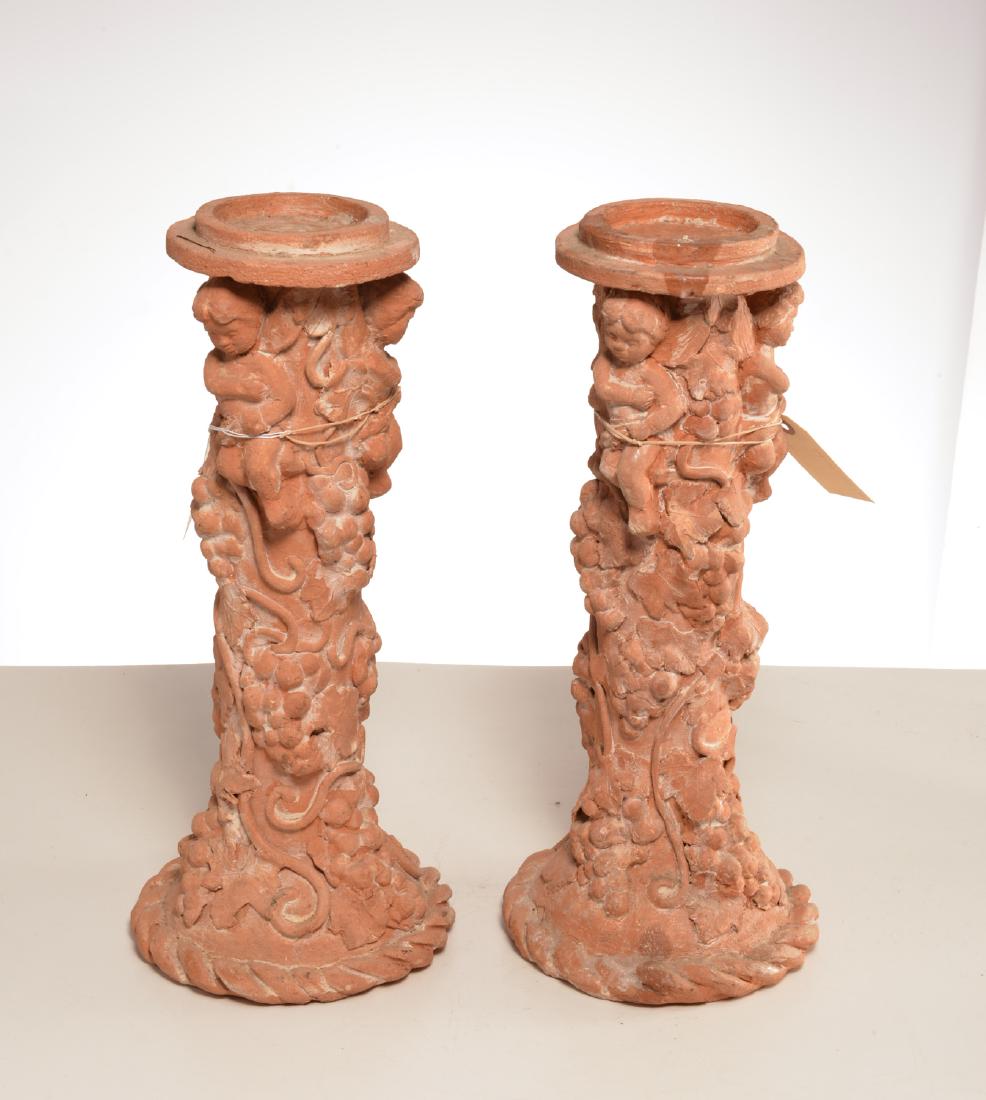 Pair large terracotta relief cherub candle holders (1 of 7)