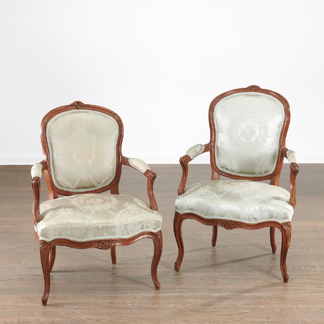 Pair Louis XV carved beechwood fauteuils (1 of 6)
