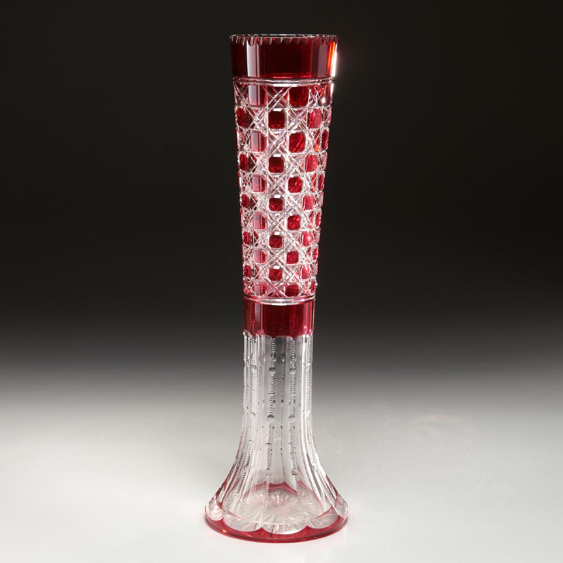Large Continental ruby cut-to-clear glass vase (1 of 5)