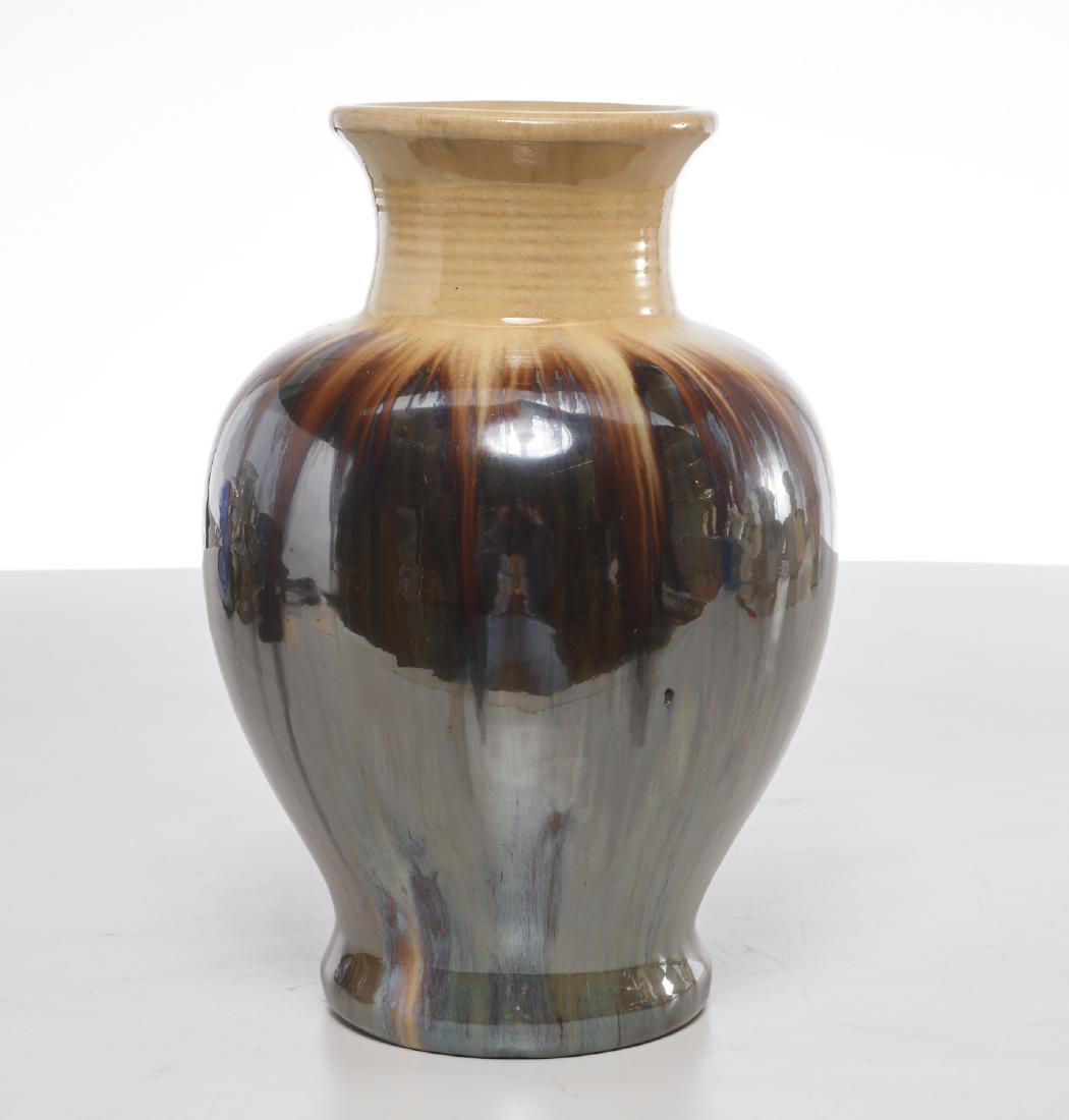 Fulper cat's eye flambe art pottery vase: Fulper cat's eye flambe art pottery vase, c. 1915-1925, Flemington, NJ, impressed "Fulper" mark to underside, 9.5"h x 6"w