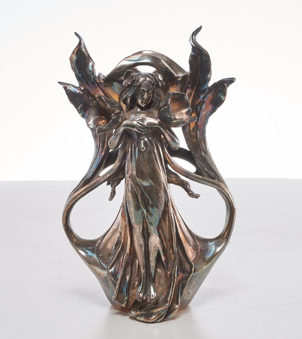Art Nouveau silver overlay porcelain figural vase (1 of 9)