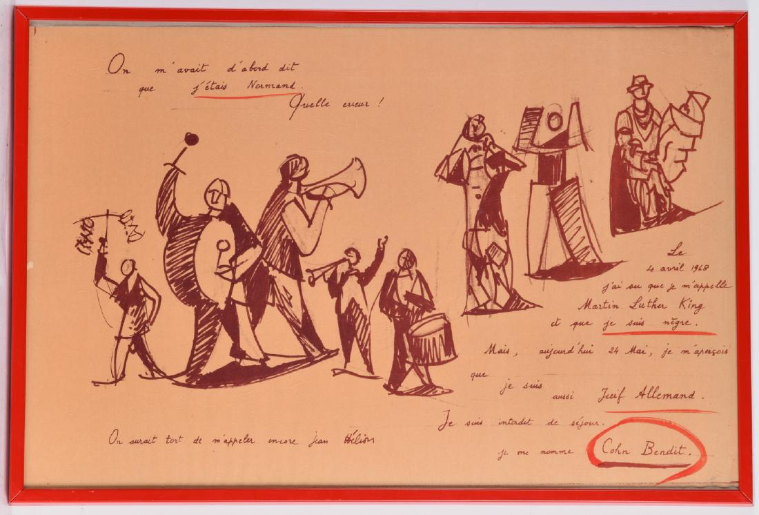 Jean Helion, lithograph poster: Jean Helion, lithograph poster, Jean Helion (French, 1904-1987), Cohn Bendit, Mai 68, lithographic political poster, unsigned, 15"h x 23"w (sight), 16.25"h x 24"w (frame)