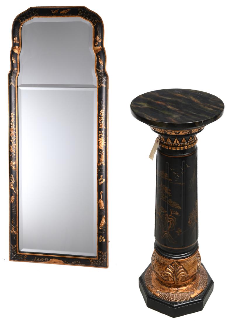 Chinoiserie lacquer mirror and pedestal (1 of 13)