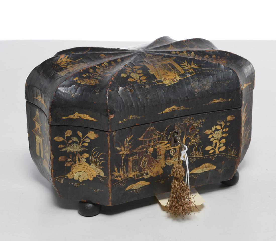 Chinese Export black lacquer tea caddy (1 of 8)