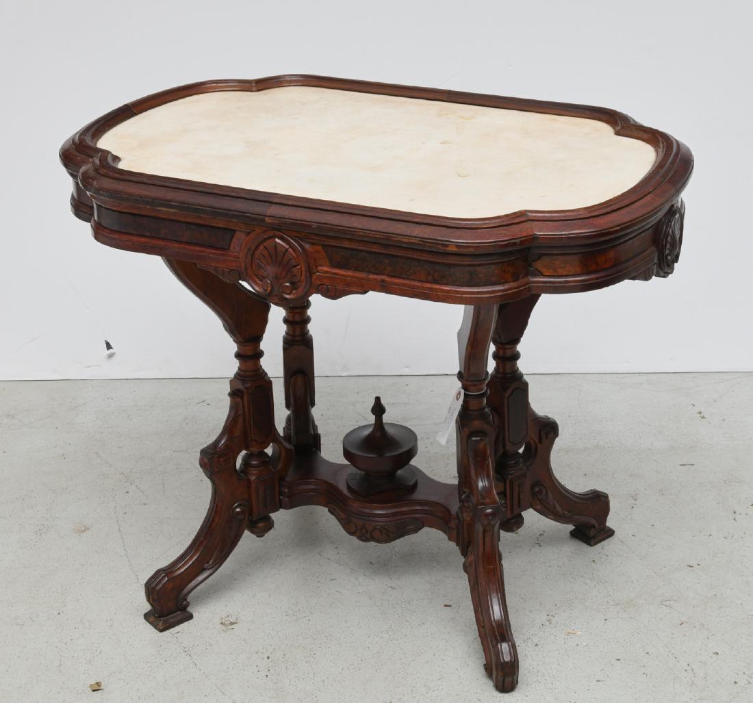 Victorian marble top walnut turtle top table (1 of 8)