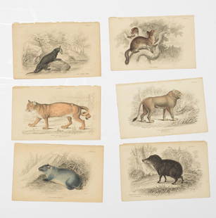 William Lizars, (6) hand-colored engravings: William Lizars, (6) hand-colored engravings, William Home Lizars (Scottish, 1788-1859), hand-colored engravings on paper, signed in the plate lower right, loose and unframed, 4.25"h x 6.5"w (sheet)