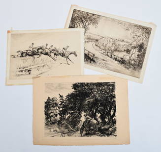 Thal, Lowell, MacLaughlan, (3) signed etchings: Thal, Lowell, MacLaughlan, (3) signed etchings, Includes: Donald Shaw MacLaughlan, "Tennessee Pike" R223; Nat Lowell, "Steeplechase"; and Sam Thal, "Time Out", 1947, each pencil signed lower right, lo