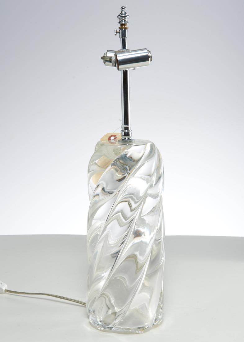 Archimede Seguso, Italian art glass table lamp: Archimede Seguso, Italian art glass table lamp, 20th c., twist form body, chrome mount, etched signature to top surface, 18.75"h