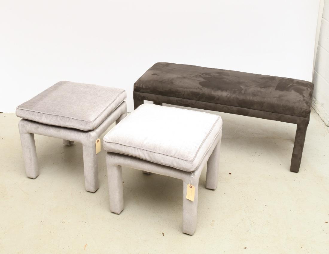 Contemporary gray upholstered bench and stools (1 of 5)