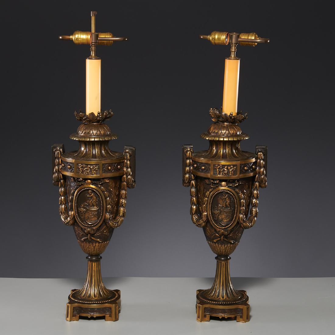 Pair Continental Neoclassic style bronze lamps (1 of 9)