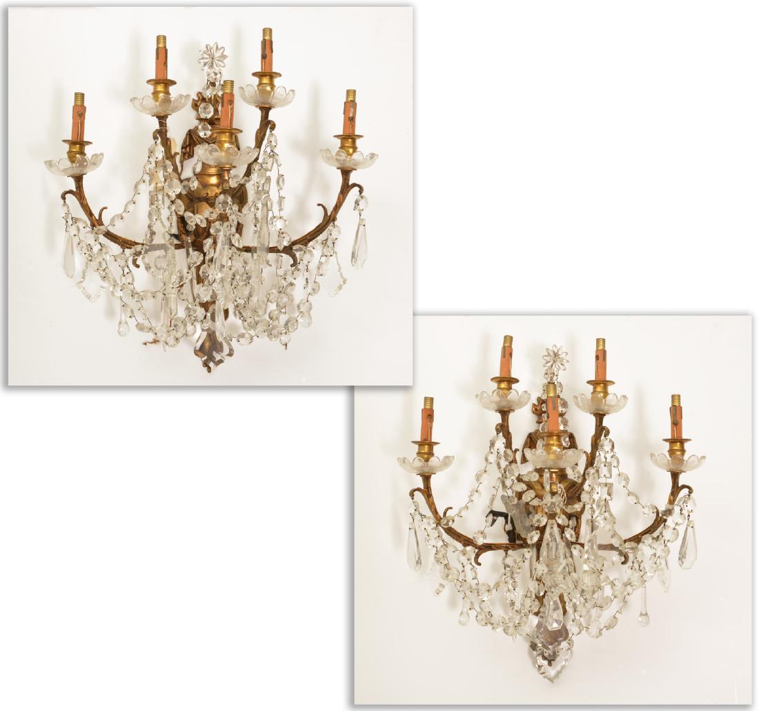 Pair Louis XVI style gilt metal wall sconces (1 of 9)