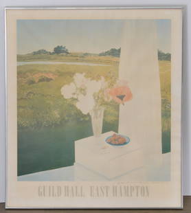 Jane Freilicher, signed poster, 1982: Jane Freilicher, signed poster, 1982, Jane Freilicher (American, 1924-2014), Guild Hall East Hampton poster, inscribed and pencil signed "for Martha & Jim-Christmas 1982-Jane Freilicher" lower right,