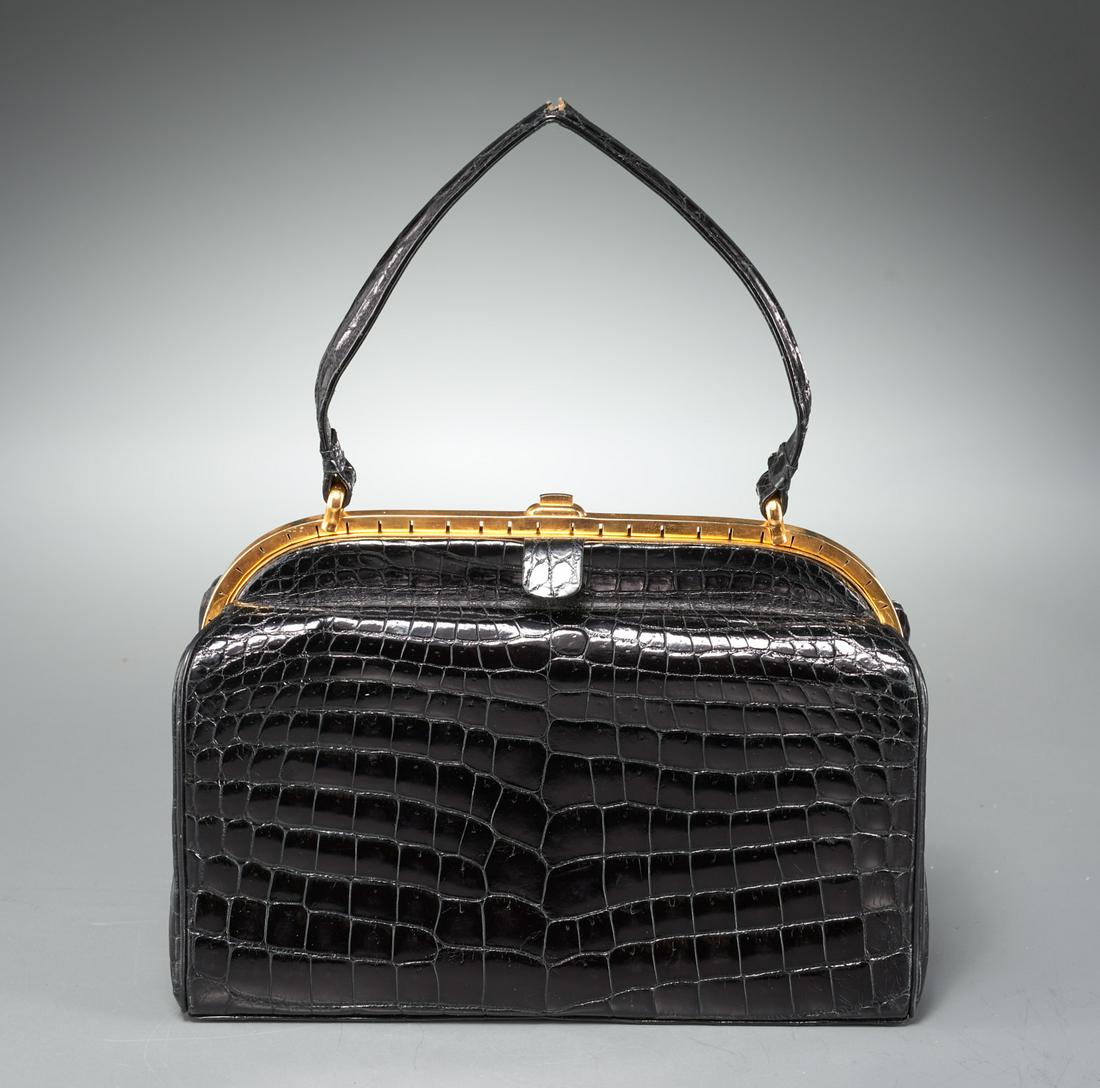 Vintage ladies black crocodile handbag (1 of 7)