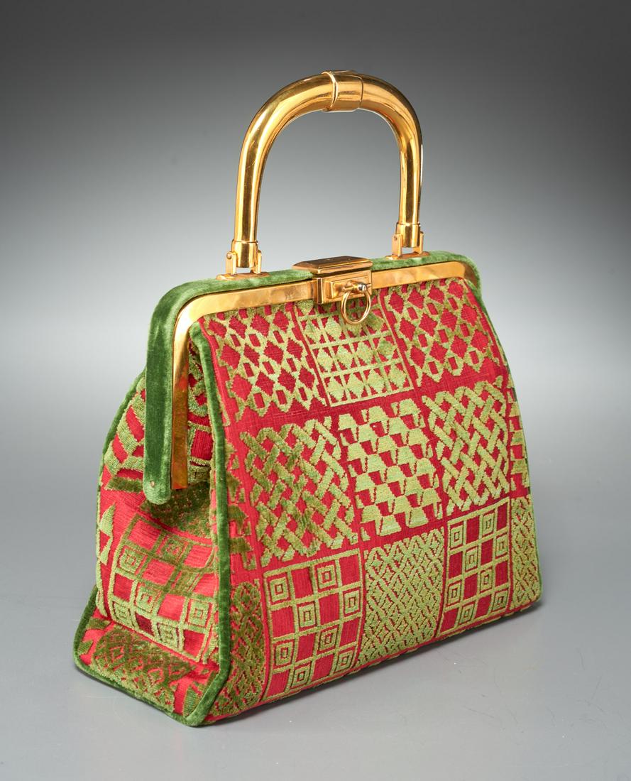 Roberta di Camerino red & green velvet handbag (1 of 6)