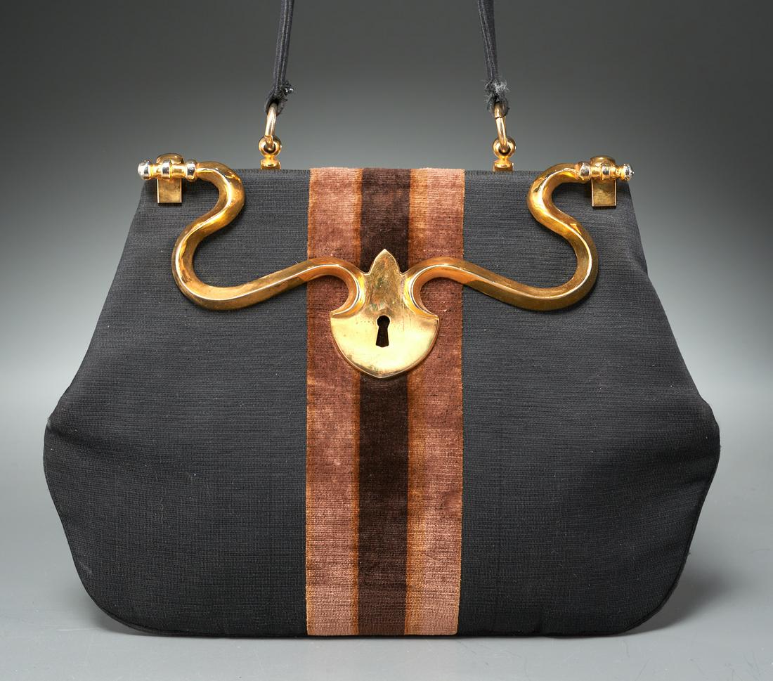 Roberta di Camerino black linen & velvet handbag (1 of 9)