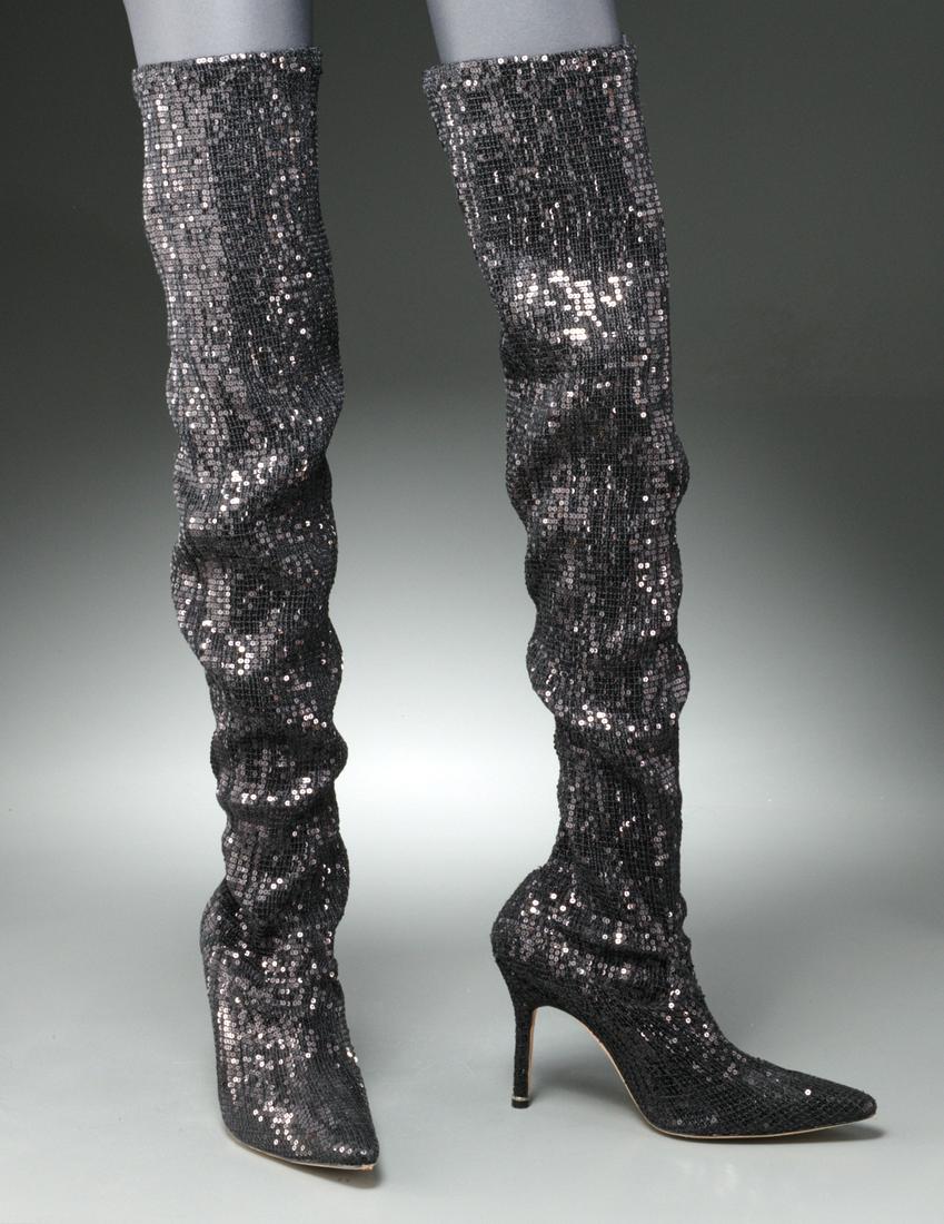 Manolo Blahnik black sequin Pascalare boots (1 of 6)