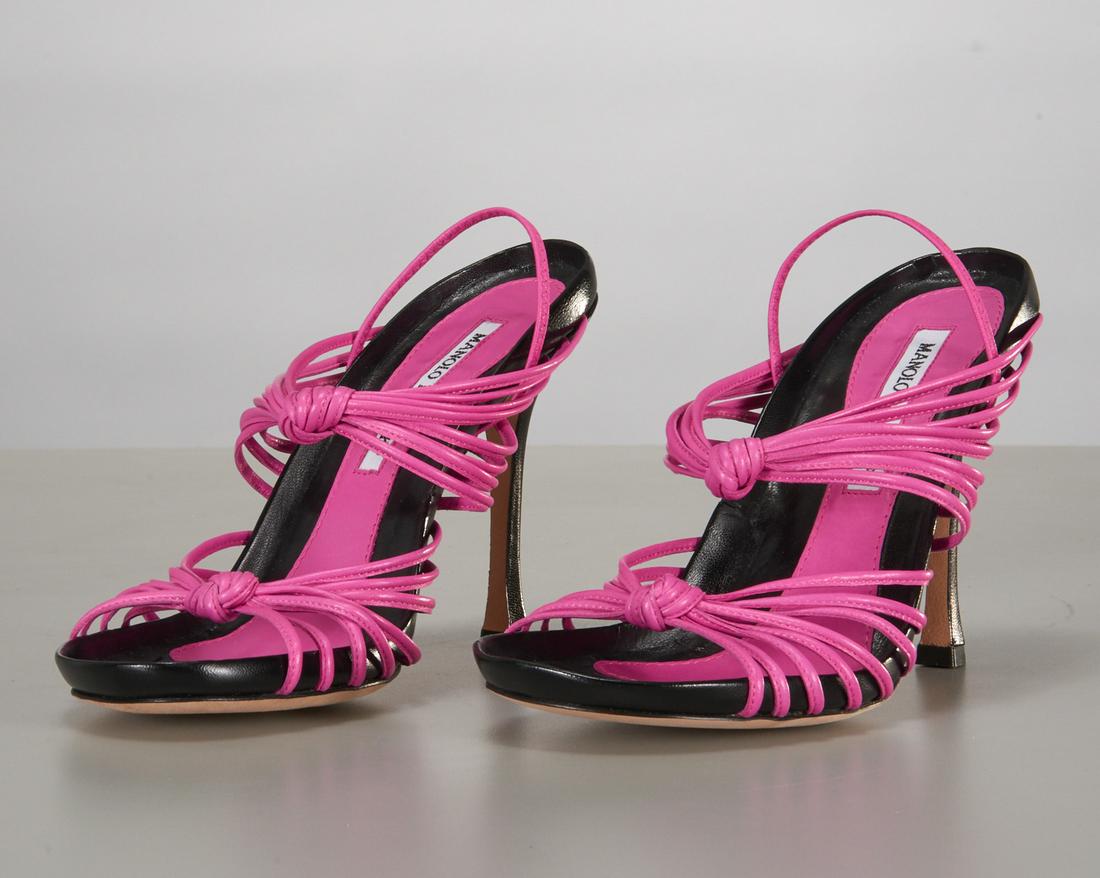 Manolo Blahnik pink leather & black sandals (1 of 7)