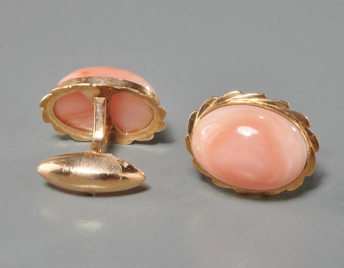 14k gold & angel skin coral men's cufflinks (1 of 5)