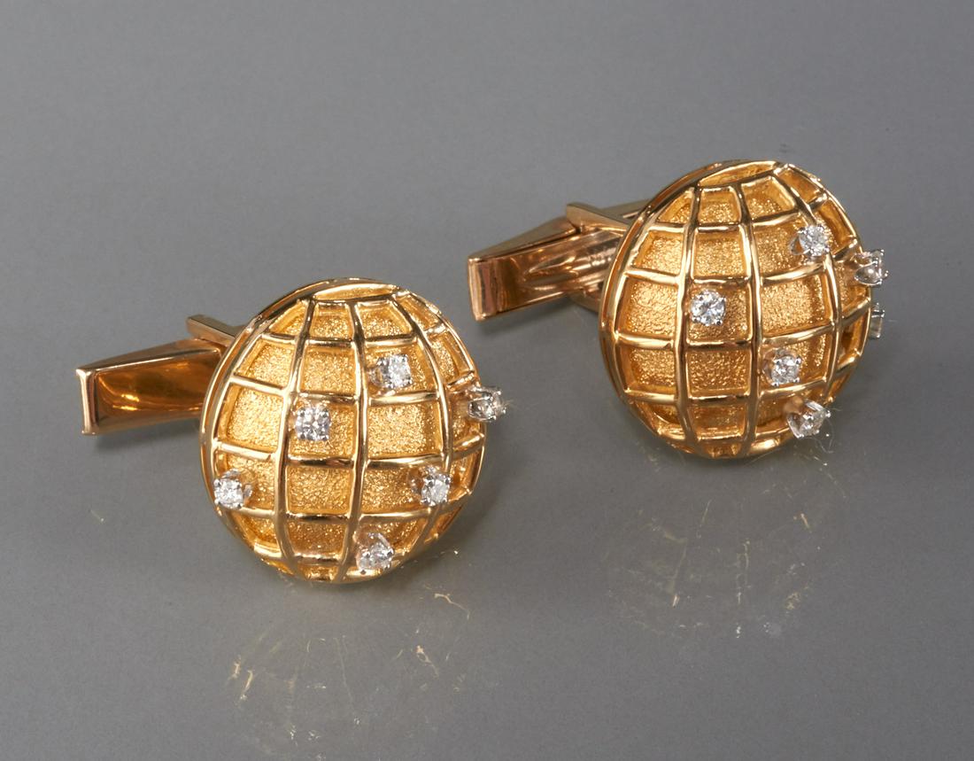 Men's 14k gold cufflinks with diamonds (1 of 4)