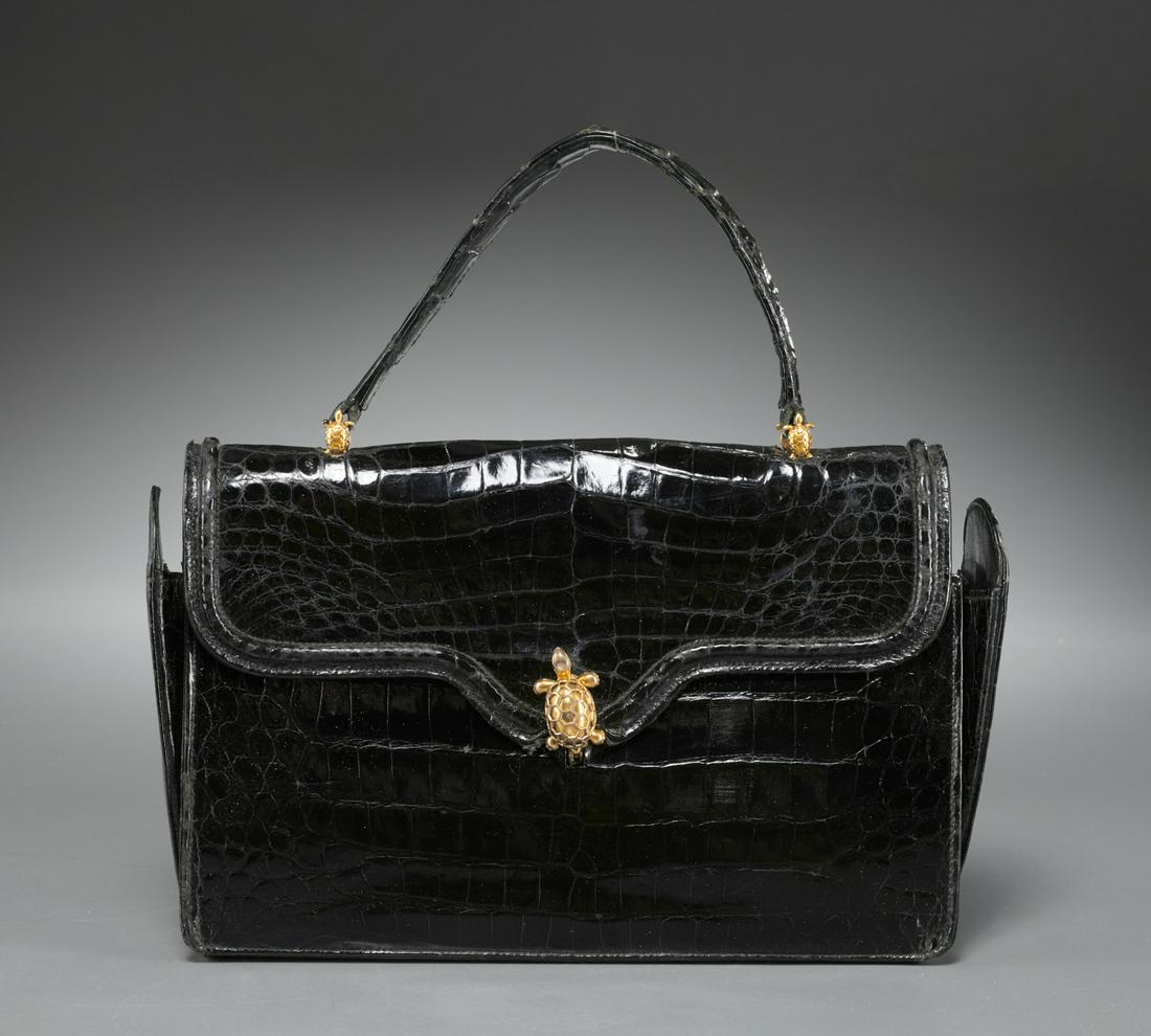 Saks Fifth Avenue black crocodile handbag (1 of 9)
