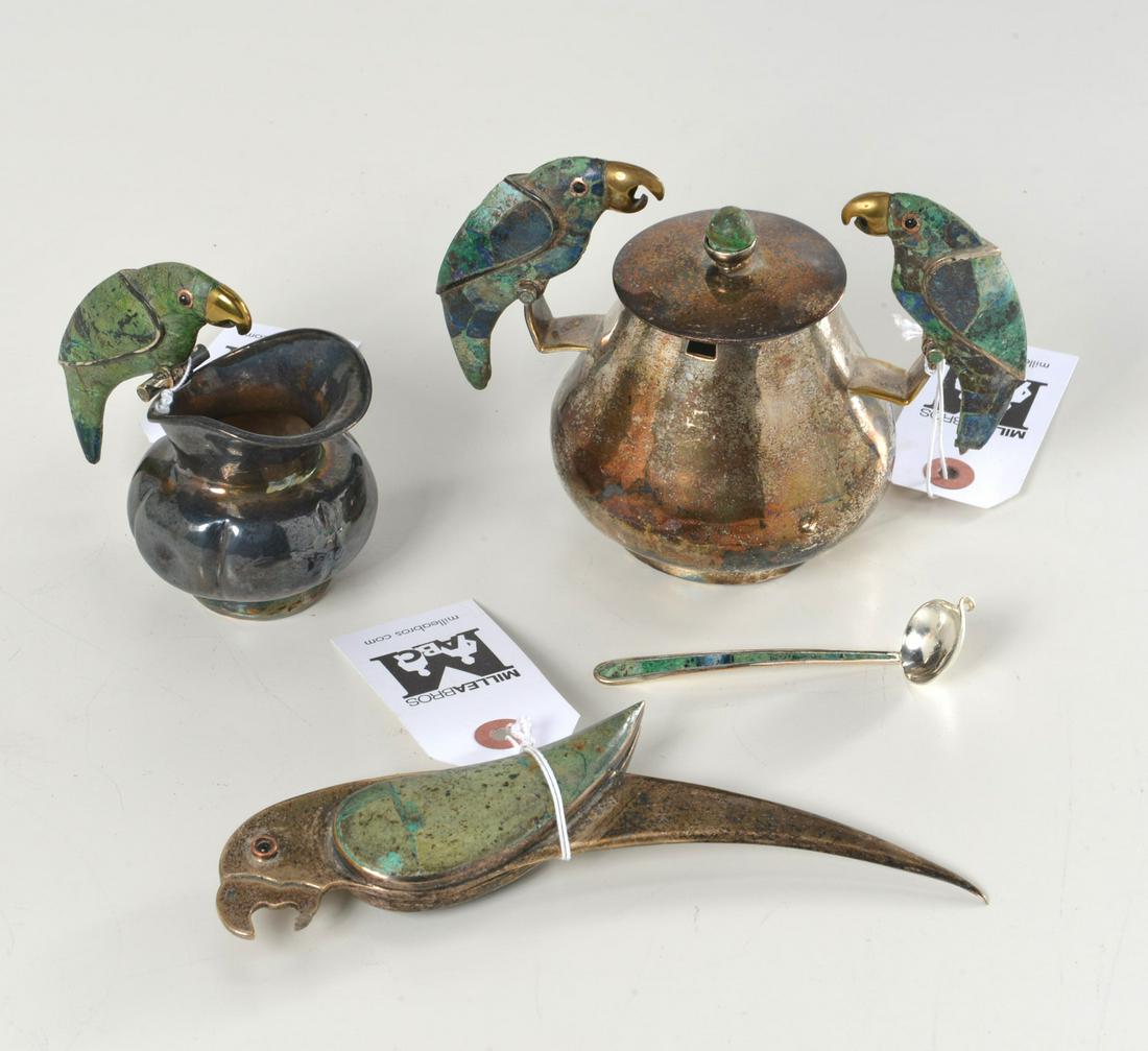 Los Castillo silver plate parrot tableware group (1 of 9)