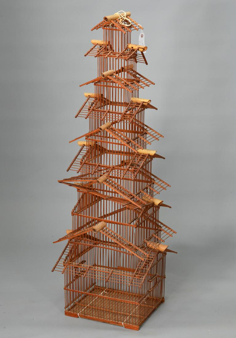 Large pagoda form bamboo birdcage (1 of 6)