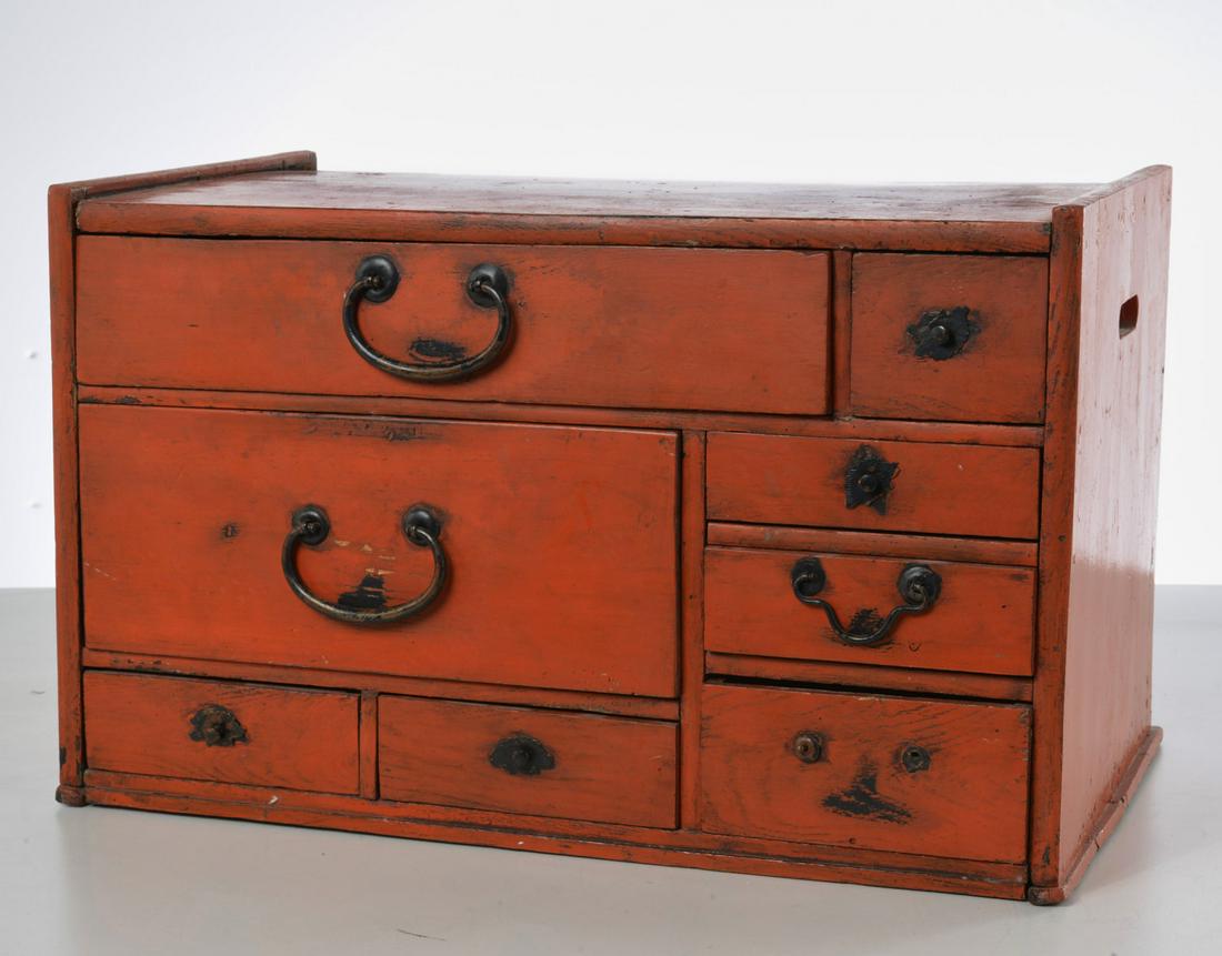 Small red lacquered Tansu chest (1 of 7)
