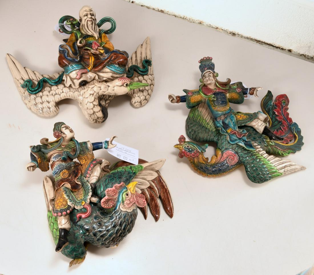 (3) Chinese glazed ceramic roof ornaments (1 of 12)