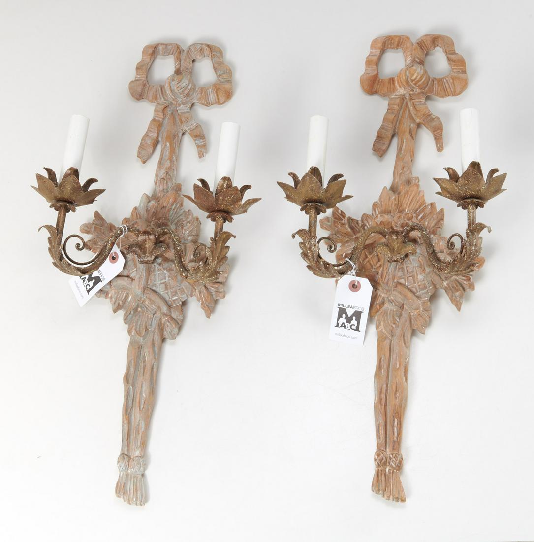 Pair Louis XVI style limed wood wall sconces (1 of 6)