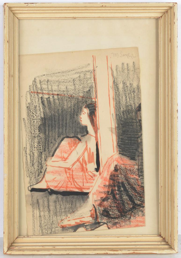 Moses Soyer, mixed media drawing (1 of 6)