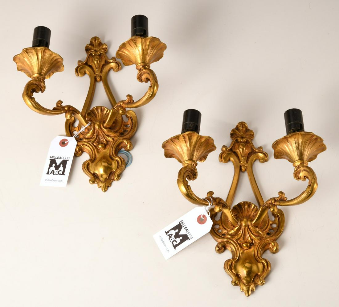 Pair Louis XV style gilt bronze sconces (1 of 6)