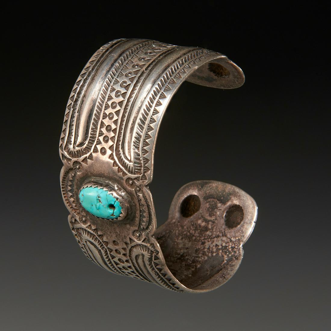 Old Navajo silver and turquoise cuff bracelet (1 of 3)