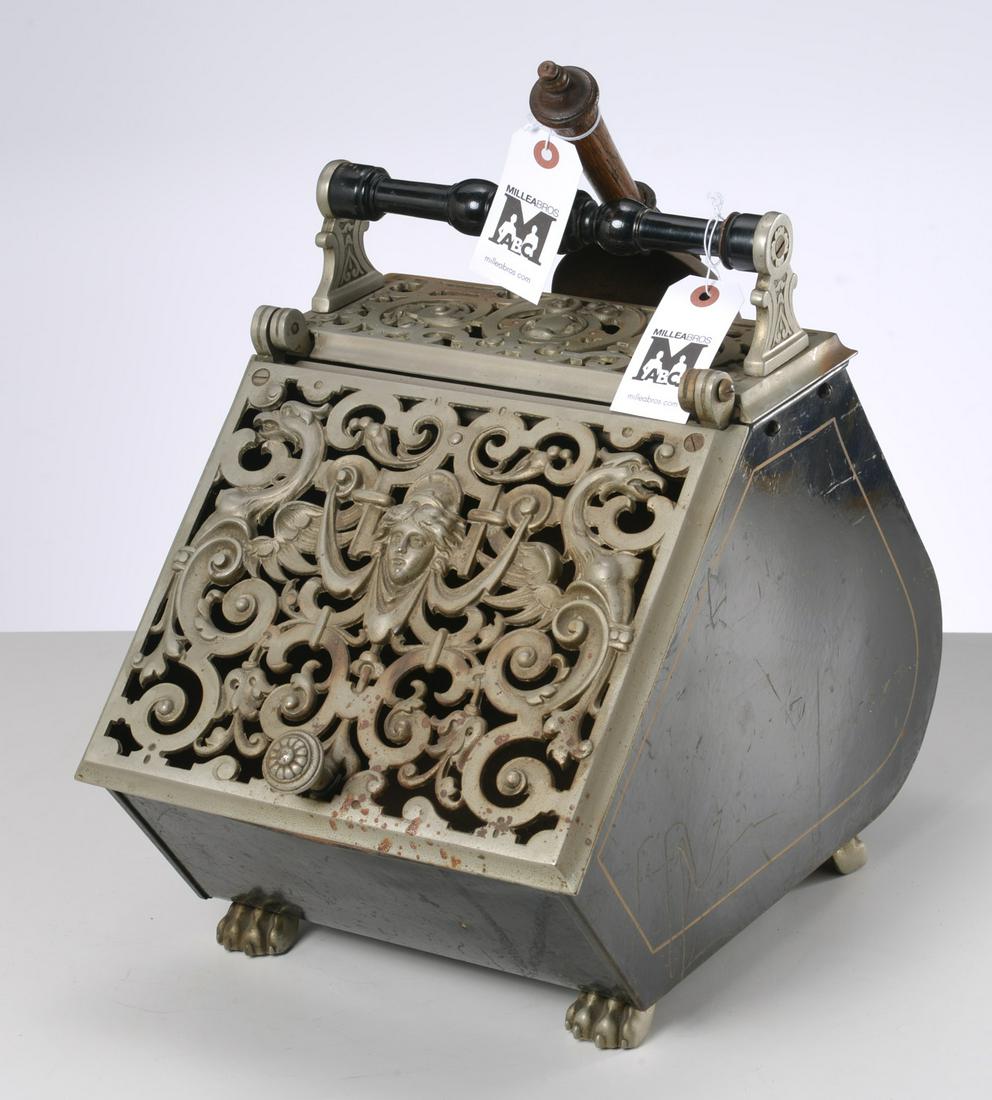 Victorian cast steel and tin coal scuttle (1 of 11)