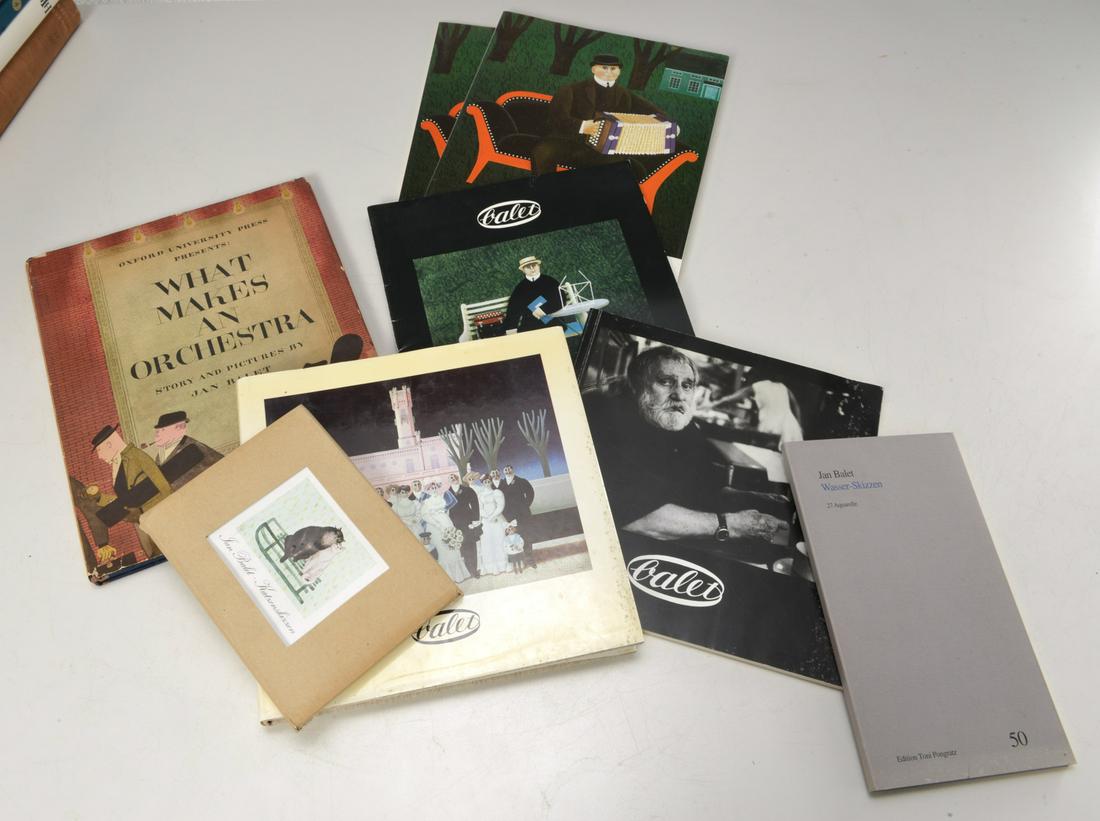 BOOKS: (8) Vols Jan Balet, some signed: BOOKS: (8) Vols Jan Balet, some signed, Includes: Katzenskizzen - Cat Sketches, Windecker Winkelpresse, hardcover in jacket in folding envelope, signed "Jan Balet"; (4) softcover catalogs each inscrib