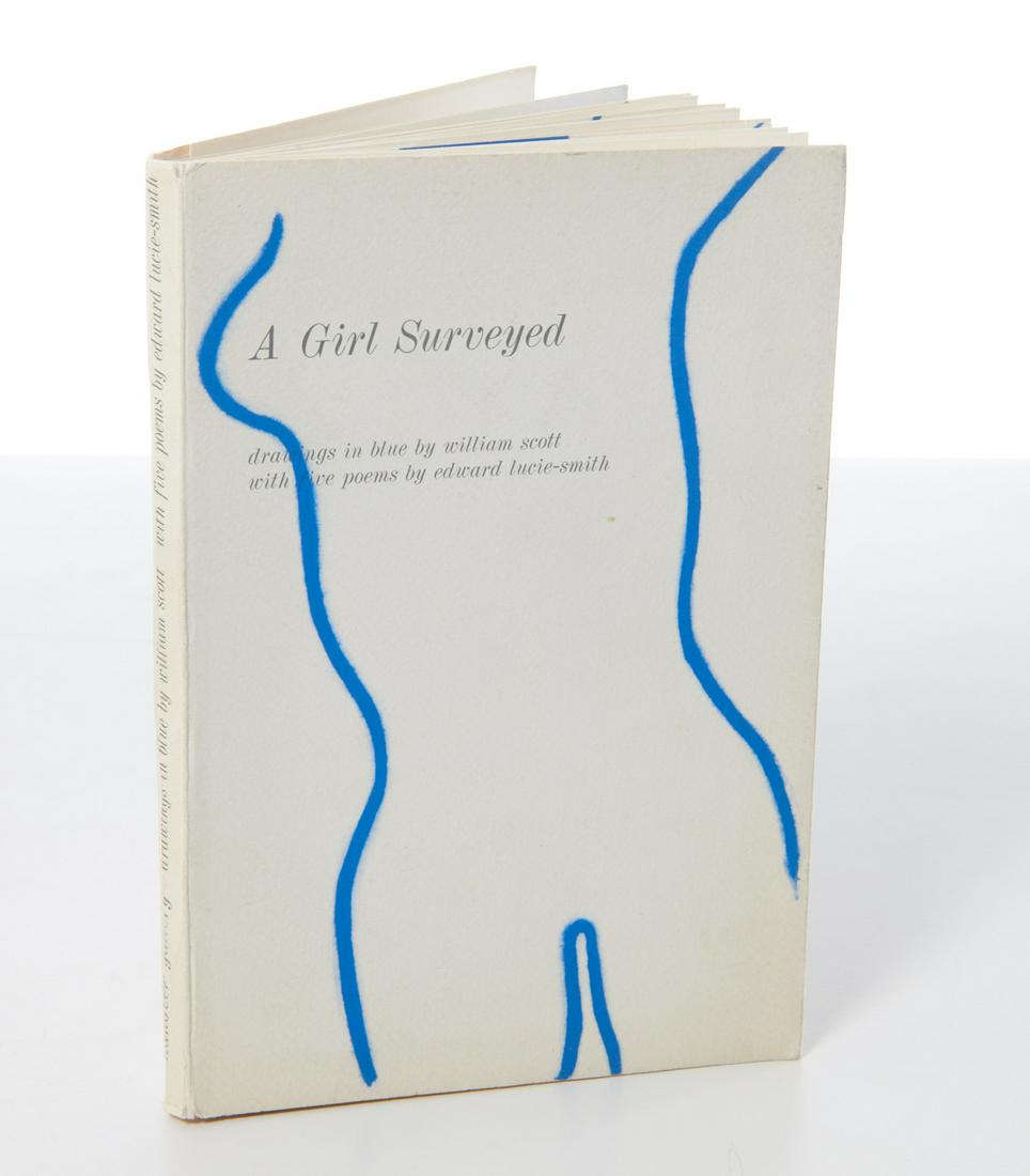 William Scott, A Girl Surveyed/Blue Nude: William Scott, A Girl Surveyed/Blue Nude, A Girl Surveyed: Drawings in Blue by William Scott with Five Poems by Edward Lucie-Smith. Hanover Gallery, London, 1971, softcover with accordion binding , 24