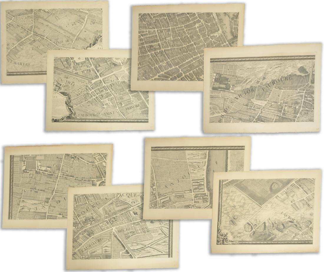 Turgot, monumental map, Plan de Paris, 1739: Turgot, monumental map, Plan de Paris, 1739, Claude Lucas after Louis Bretez and Michel-Etienne Turgot, engraving on "ARCHES" watermarked paper, "Plan de Paris" in 20 sections, later edition likely fr