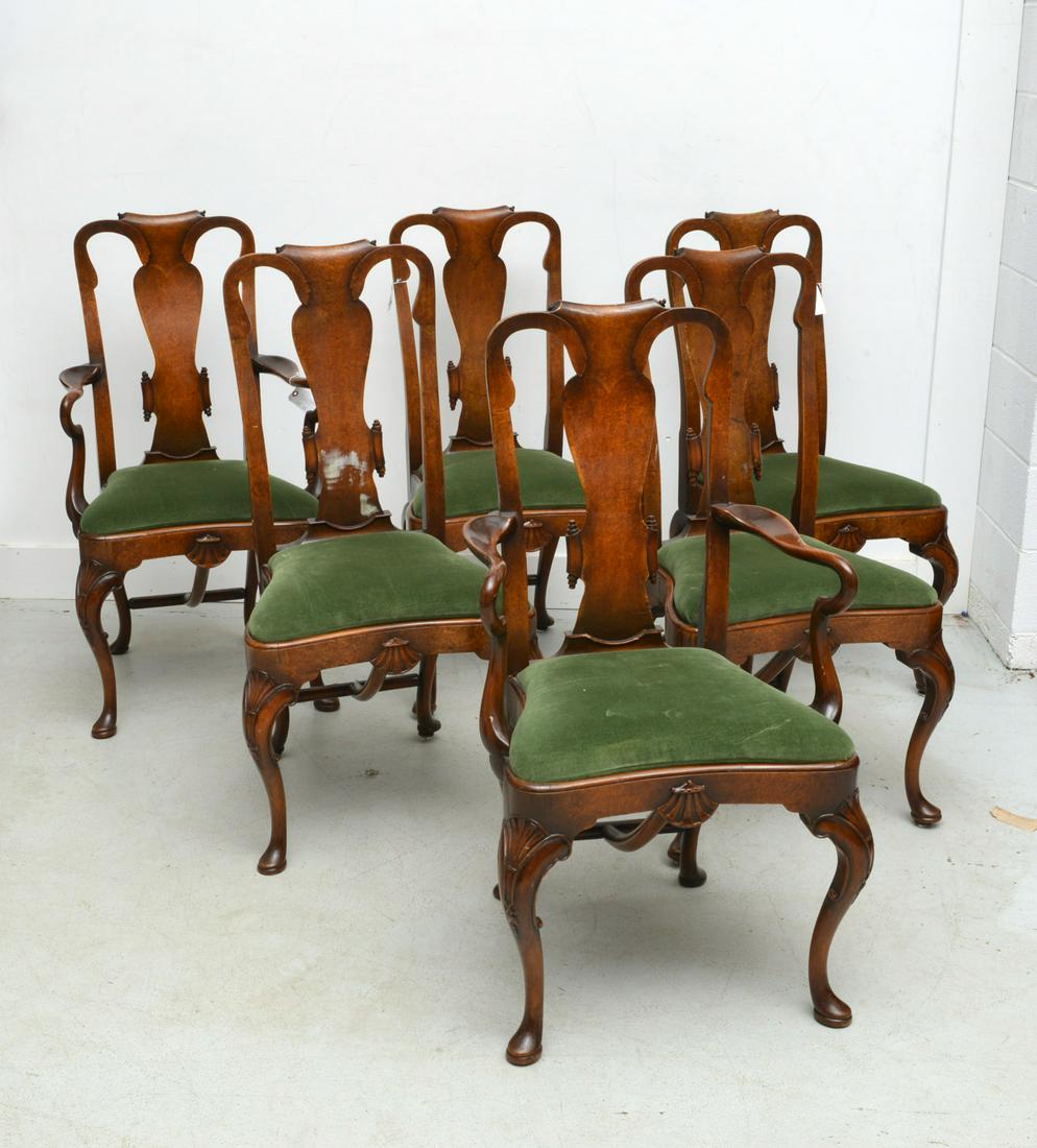 (6) George II style burl inlaid dining chairs (1 of 9)