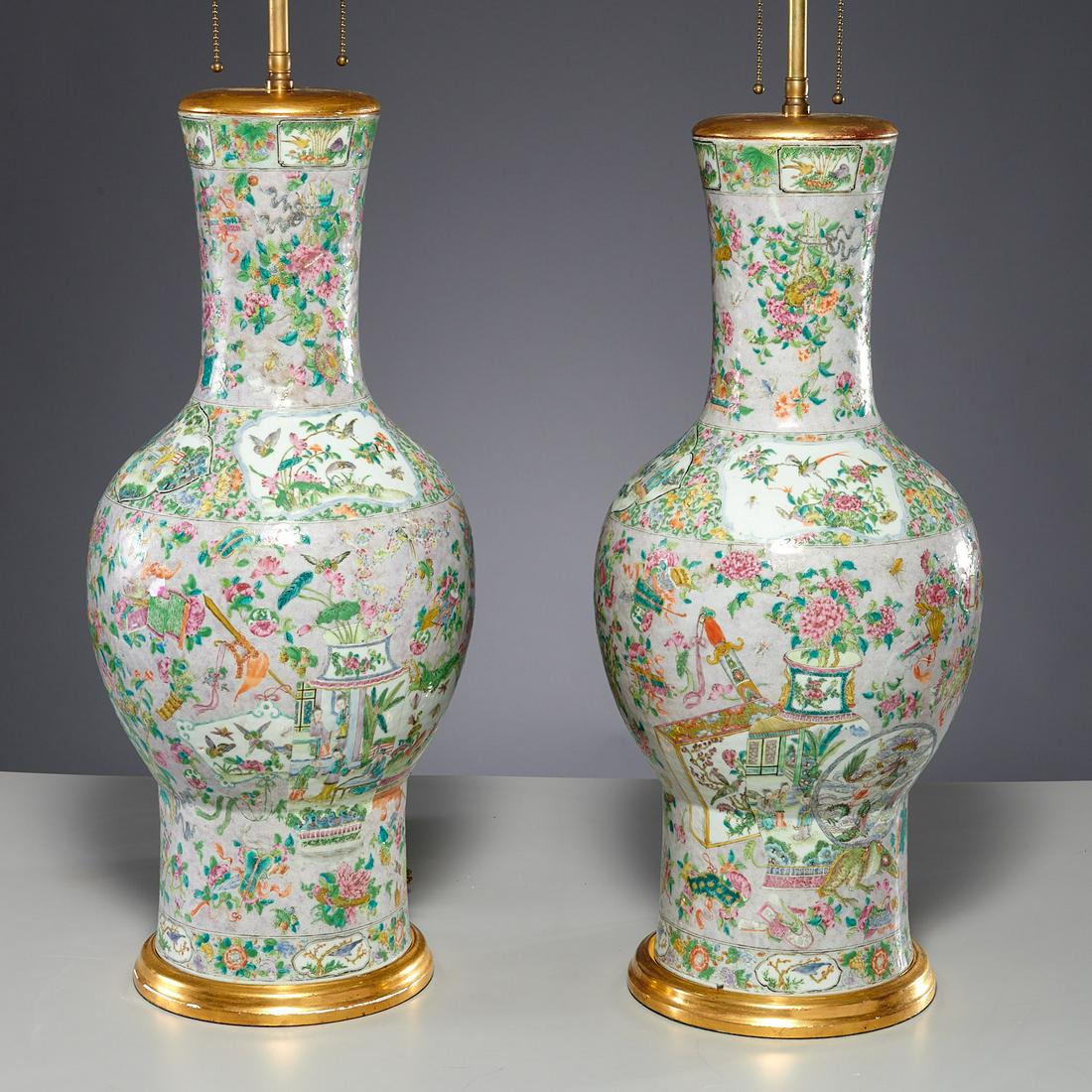 Fine pair large Chinese famille vert vase lamps (1 of 6)