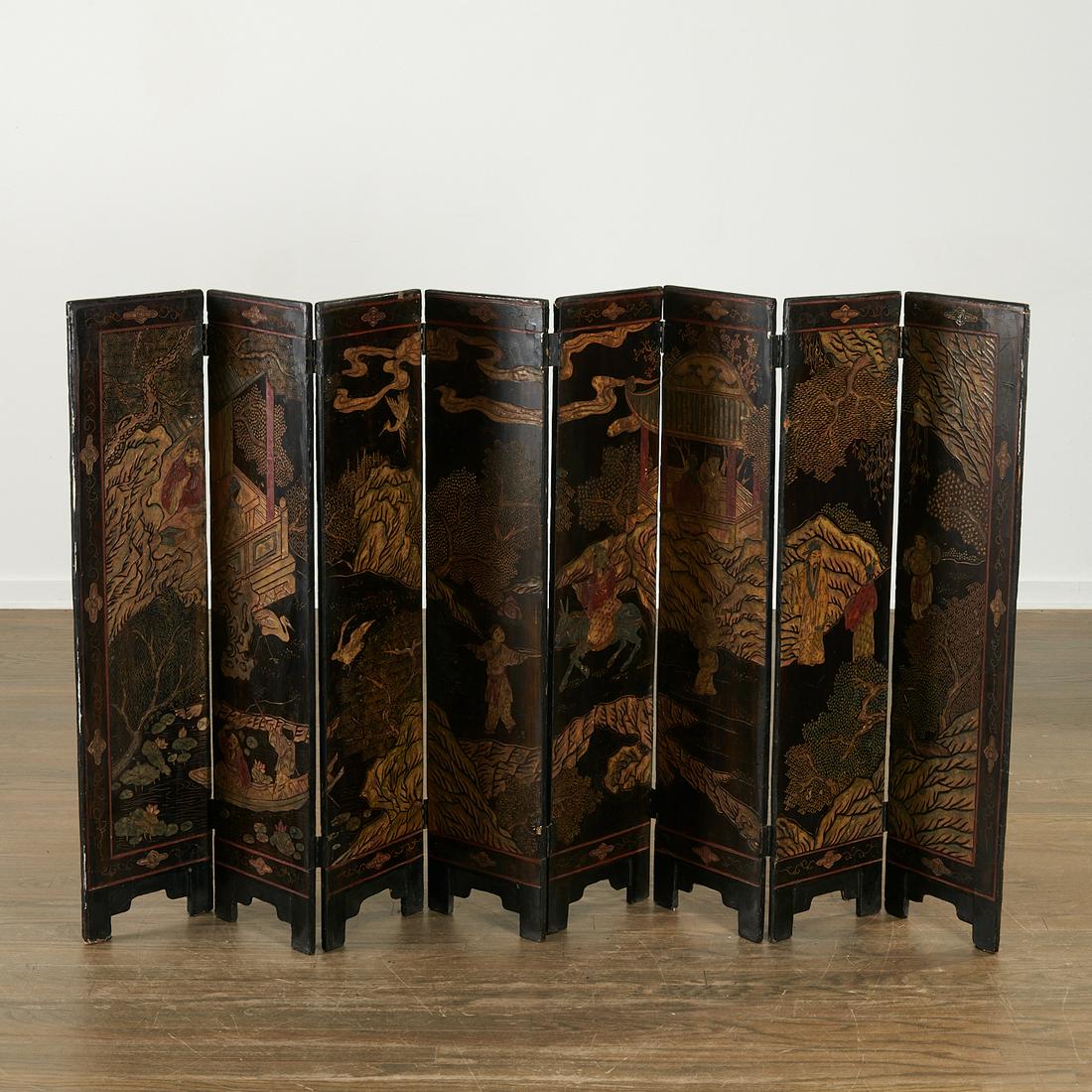 Antique Chinese 8-panel lacquer table screen (1 of 8)