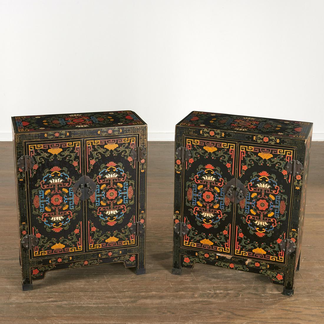 Pair Chinese polychrome lacquer cabinets (1 of 10)
