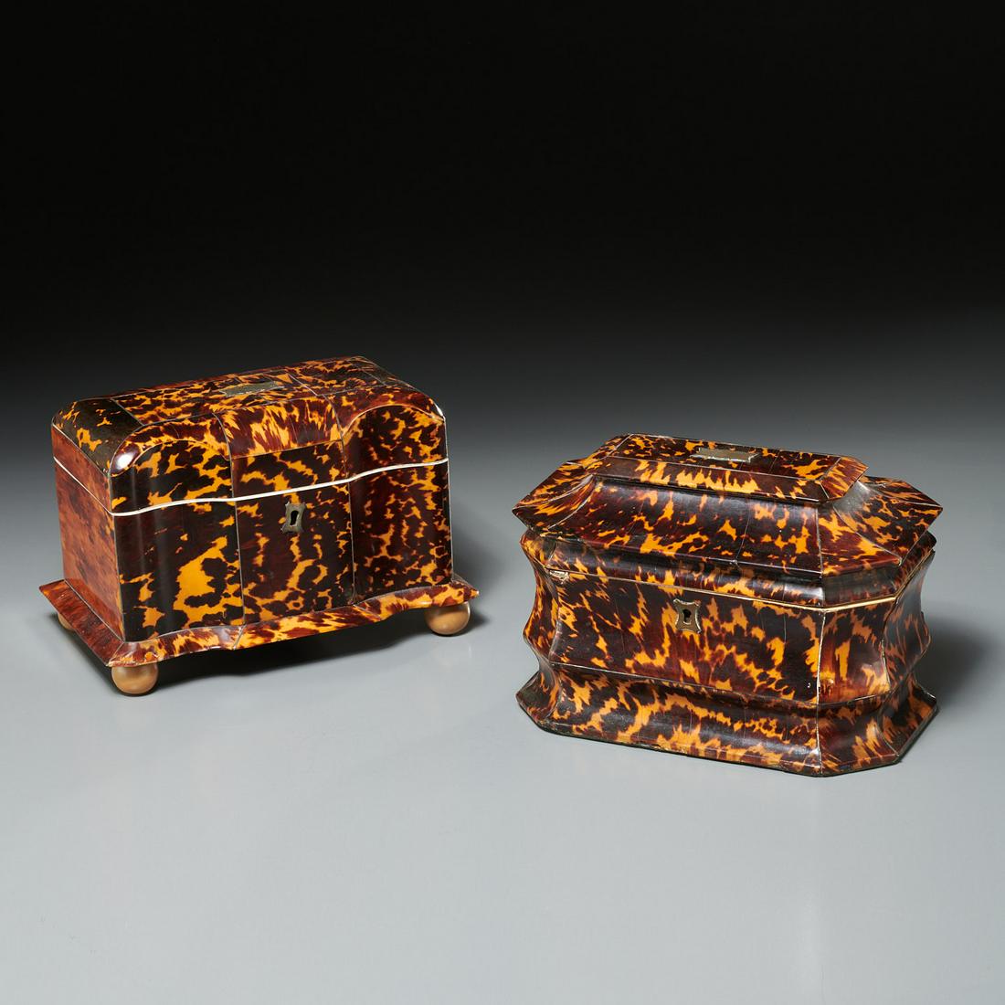 (2) Regency silver inlaid tea caddies (1 of 8)