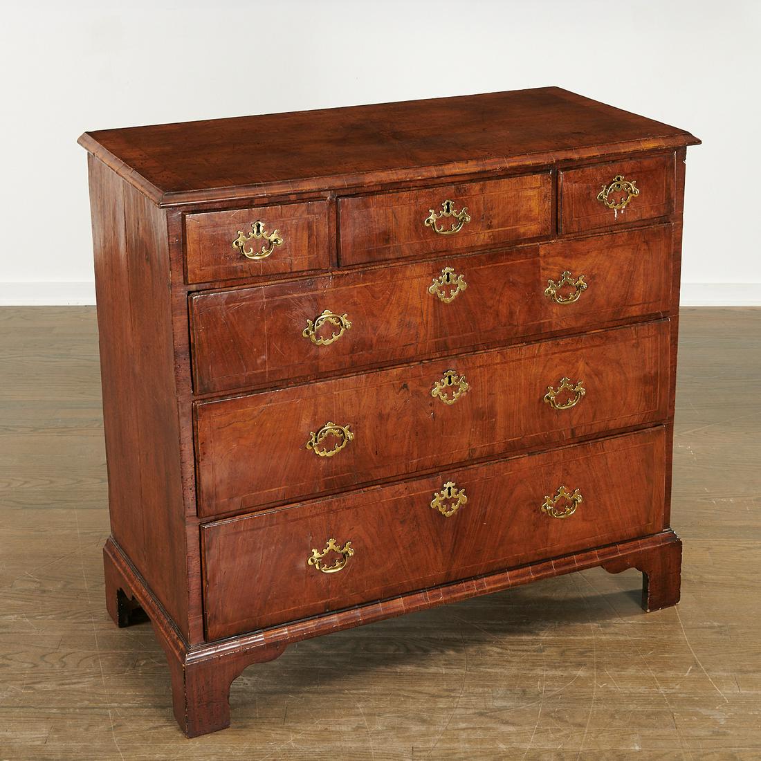 George II inlaid walnut chest of drawers (1 of 6)