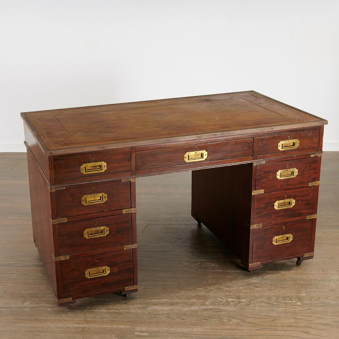 Antique English brass mounted campaign desk (1 of 9)