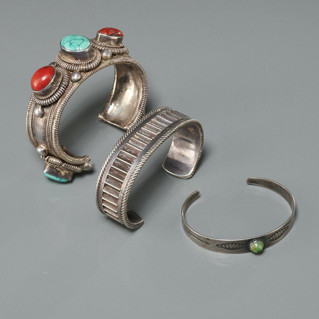 (3) Navajo and Zuni Old Pawn silver bracelets (1 of 7)