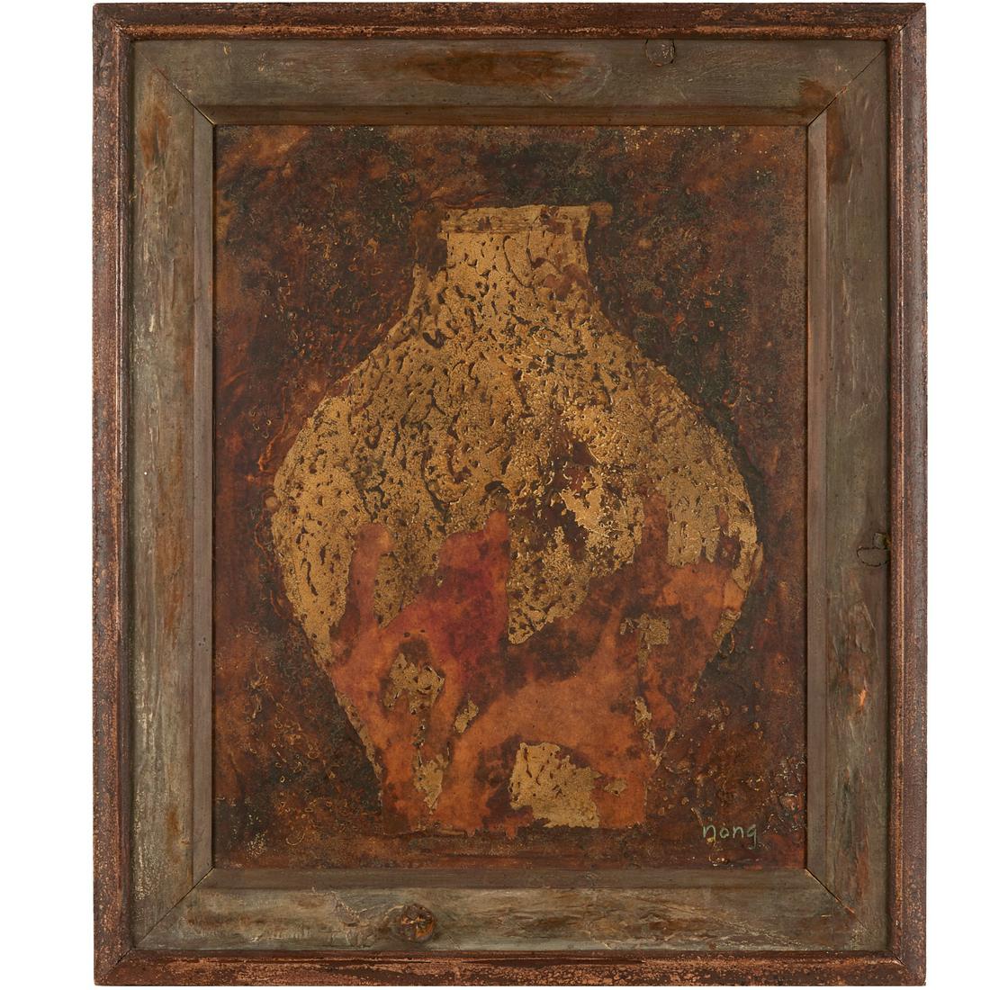Nong, oil on board: Nong, oil on board, Nong (California/South Korea, b. 1930), Vase, signed lower right, 16"h x 13"w (sight), 20"h x 18"w (frame) Provenance: Property removed from 344 West 72nd Street, NY