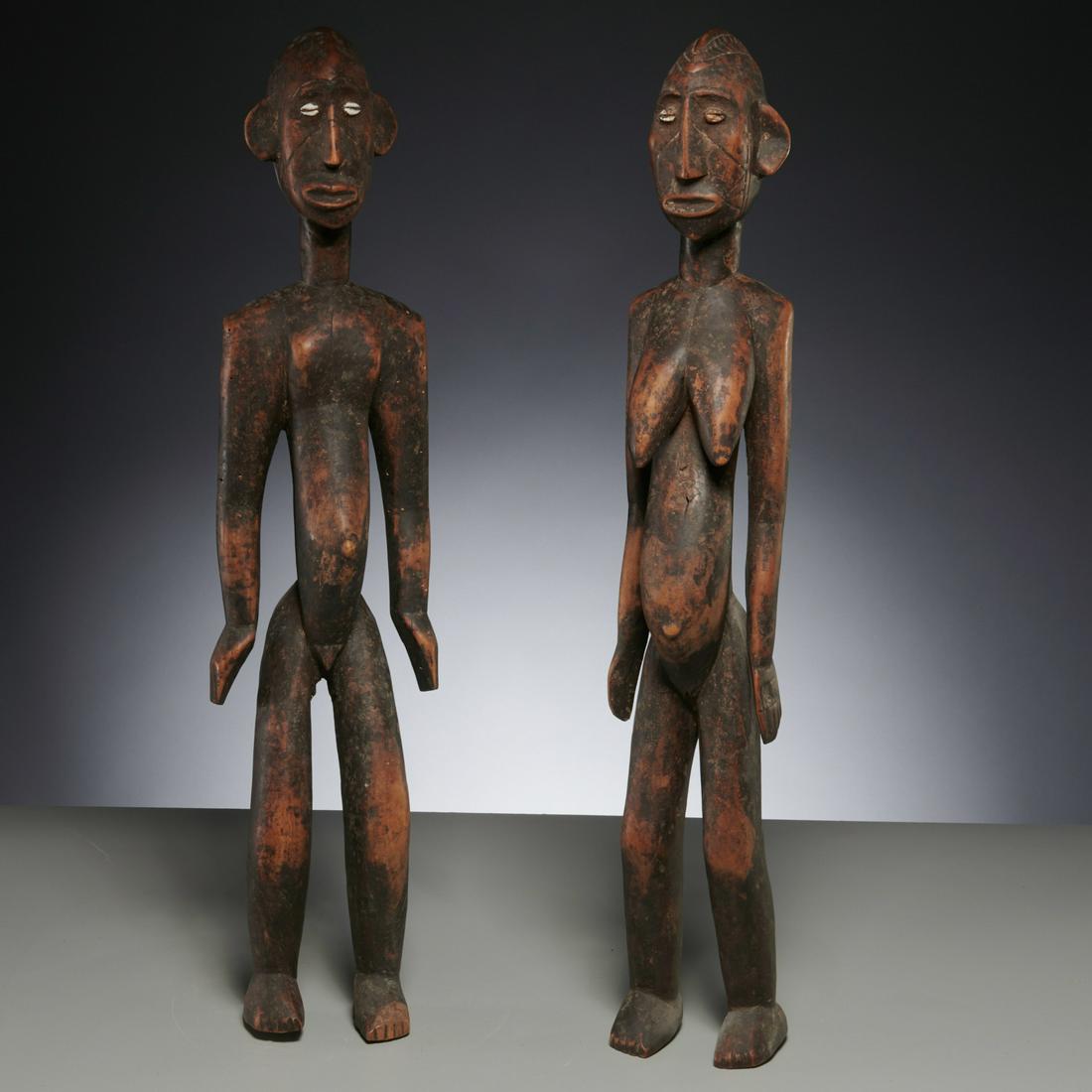 Pair African tribal carved wood figures (1 of 6)