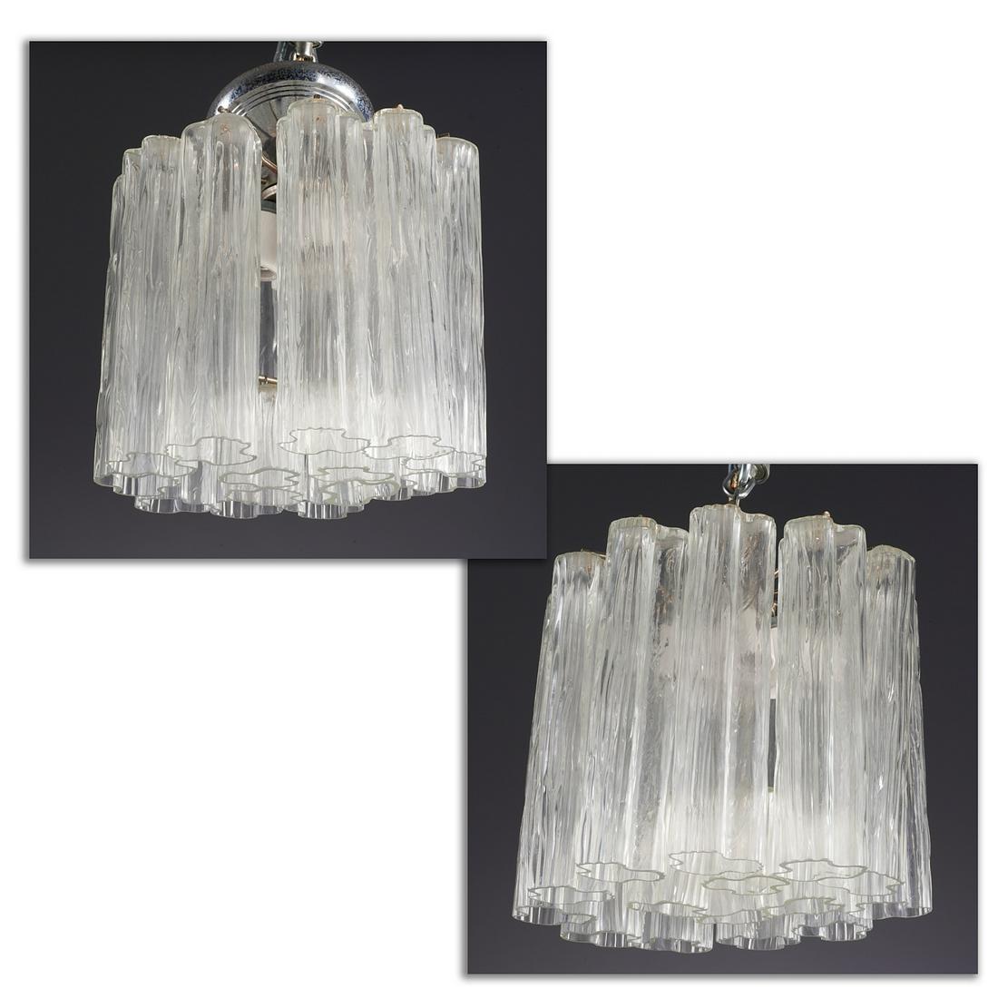 Pair Venini "Tronchi" glass, chrome chandelier (1 of 7)