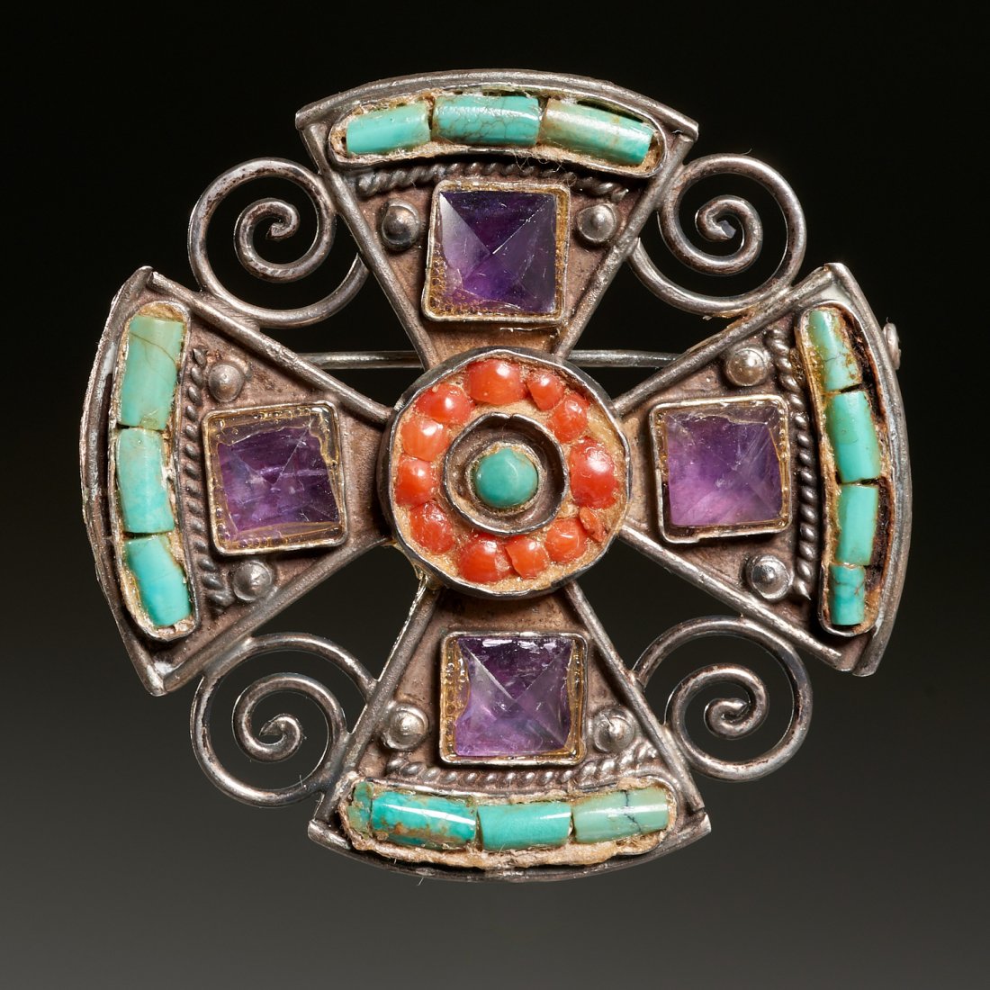 Matl gem encrusted silver brooch (1 of 4)